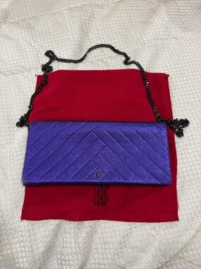 Carolina Herrera Metallic Violet Chevron Quilted Chain Clutch